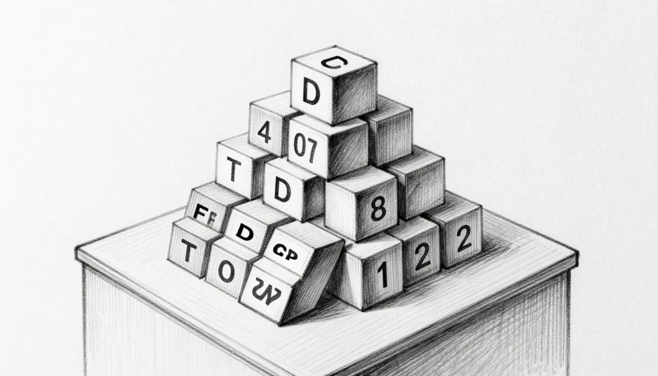 Hand-drawn top-down sketch of laddered CD certificates on a table with a calendar displaying staggered maturities, set against a simple bank branch background using graphite linework and light shading on clean light gray paper.